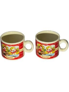 Set Of 2 Campbells Houston Harvest Ceramic Kids Mugs Vintage 1998